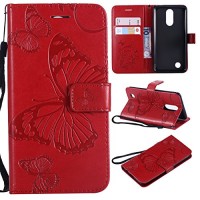 LG Aristo Case  LG Rebel 3 LTE Case  LG Phoenix 3 Case  LG Fortune Case  LG Rebel 2 LTE Case  LG Risio 2 Case  LG K8 2017 Case Wallet Leather Folio Card Holder Phone Case Cover Butterfly Red - B07FCL3V3S